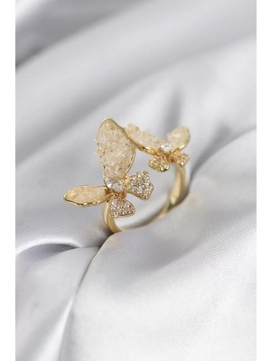 Uravas Store Gold Renk Beyaz Model Zirkon Taşlı Kadın Yüzük - TJ-BYK3944