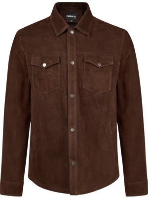 Derimod Martinez Erkek Kahverengi Süet Deri Gömlek Ceket 26SGD656810