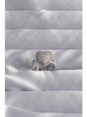 Uravas Store Pirinç Ayarlamalı Gümüş Renk Zirkon Taşlı Bombeli Yüzük - TJ-BYK3282