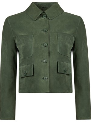 Derimod Cassandra Kadın Yeşil Slim-Fit Süet Deri Ceket 26SGD565010