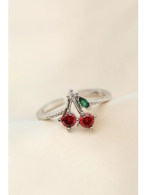 Uravas Store Ayarlamalı Gümüş Renk Kristal Taşlı Kiraz Yüzük - TJ-BYK2269