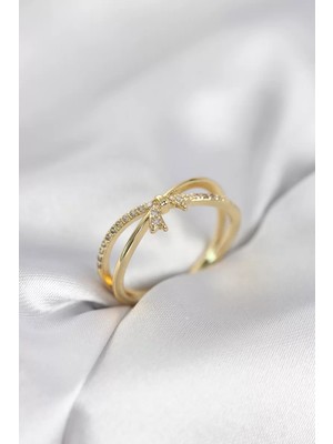 Uravas Store Gold Renk Zirkon Taşlı Fiyonk Model Kadın Yüzük - TJ-BYK4034