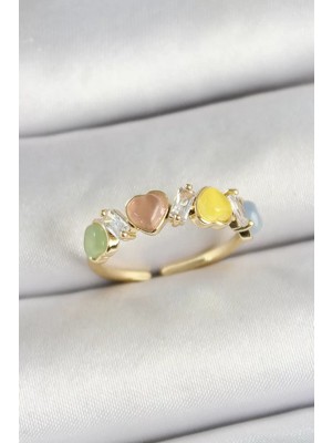 Uravas Store Pirinç Sıralı Figürlü Zirkon Taşlı Gold Renk Ayarlanabilir Kadın Yüzük - TJ-BYK3754