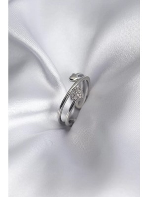 Uravas Store Pirinç Gümüş Renk Zirkon Taş Detay Model Kadın Yüzük - TJ-BYK2916