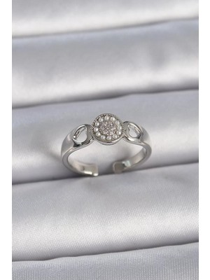 Uravas Store Pirinç Gümüş Renk Zirkon Taşlı Incili Işleme Detay Ayarlanabilir Model Kadın Yüzük - TJ-BYK335