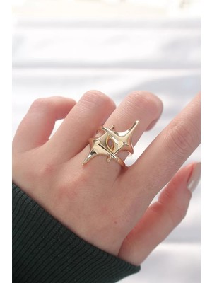 Uravas Store Yıldız Model Gold Renk Ayarlanabilir Yüzük - TJ-BYK3144