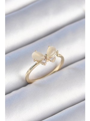 Uravas Store Pirinç Gold Renk Beyaz Mineli Zirkon Taşlı Model Kadın Yüzük - TJ-BYK3464