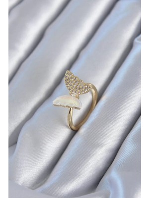 Uravas Store Gold Renk Zirkon Taş Detay Pirinç Kadın Yüzük - TJ-BYK2815