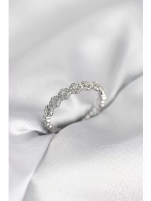 Uravas Store Sıralı Çiçek Model Gümüş Renk Zirkon Taşlı Kadın Yüzük - TJ-BYK4156