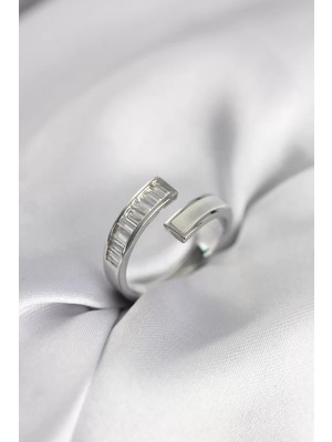 Uravas Store Gümüş Renk Sedefli Baget Zirkon Taşlı Kadın Yüzük - TJ-BYK3952