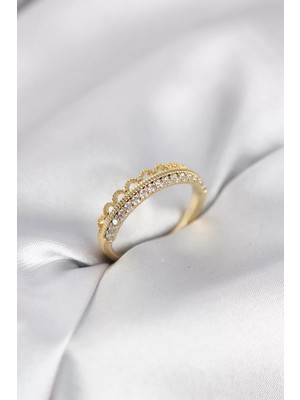 Uravas Store Motif Desenli Gold Renk Zirkon Taşlı Kadın Yüzük - TJ-BYK4151