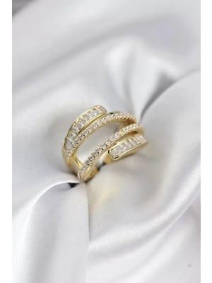 Uravas Store Sarmal Zirkon Baget Taşlı Gold Renk Kadın Yüzük - TJ-BYK3930