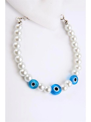 twingold Inci Boncuklu Nazarlık Figürlü Gümüş Renkli Bileklik
