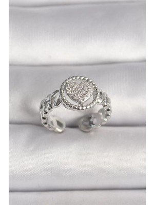 Uravas Store Pirinç Gümüş Renk Zincir Model Zirkon Taşlı Model Kadın Yüzük - TJ-BYK3587