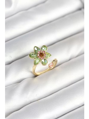 Uravas Store Çiçek Model Yeşil Pirinç Gold Renk Yüzük - TJ-BYK3901