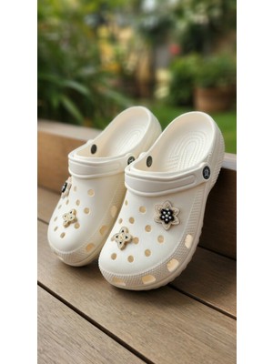 Stil Shoes Kadın Cros Sabo Terlik Deniz Havuz Plaj Bahçe Terlik Burnu Kapalı Taşlı Aksesuarlı Terlik E014