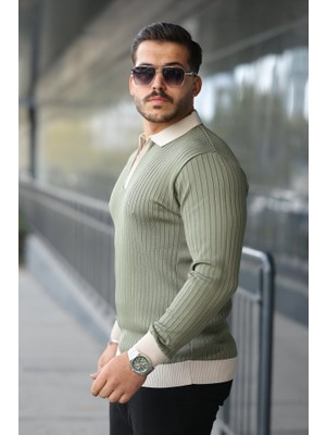 Bet's  Erkek Kol ve Yaka Detaylı Uzun Kollu Triko