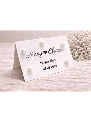 Söz, Kına, Nişan, Düğün, Kişiye Özel Masa Incili Kartı, 20 Adet Hoşgediniz Kartı