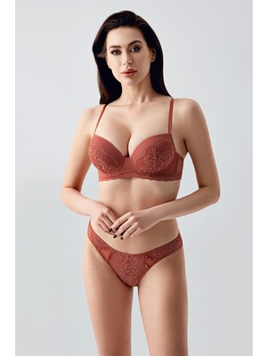Cotonhause Kadın Destekli Push-Up Kiremit Sütyen Takım – Dantelli, Şık Iç Giyim Set C7T6N1433