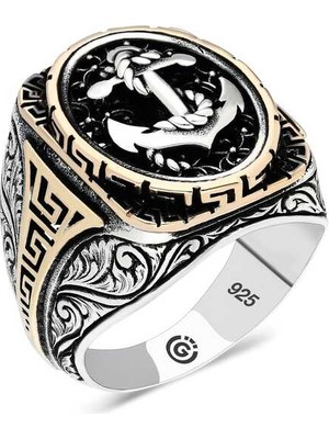 Fm 💎 Premium 925 Ayar Ithal Gümüş Deniz Çapası Oval Erkek Yüzük