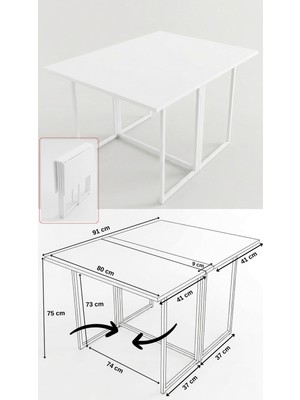 Ayz Workcomo Katlanır Çalışma Masası Yemek Masası Mutfak Masası Balkon Masası  Beyaz/beyaz