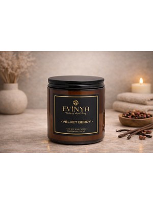 Evinya Velvet Berry Mum 250 ml – Meyveli ve Tatlı Koku | Dekoratif Lüks Mum