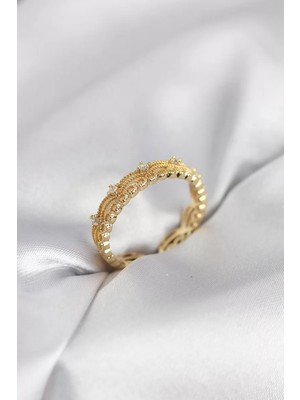 Uravas Store Gold Renk Motif Desenli Zirkon Taşlı Kadın Yüzük - TJ-BYK4145