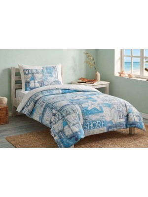 Taç Yeni Sezon Tek Kişilik Nevresim Takımı  ( 120 x 200 cm Lastikli Çarşaflı )  Maren Turkuaz