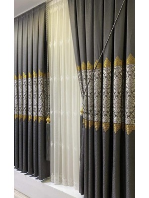 Semra Perde Şık Desenli Pano Fon Perde (Tek Kanat) Aksesuar ile Birlikte Dikili Hazır Şık Pano Fon Perde Gri Gümüş Desenli Fon Perde – Lüks Modern Salon Perdesi