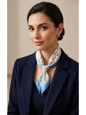 Mavi Masal Çiçek Desenli Kadın Boyun Fular ve Bandana