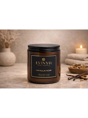 Evinya Vanilla Noir Mum 250 ml – Vanilya ve Oryantal Koku | Lüks Dekoratif Mum