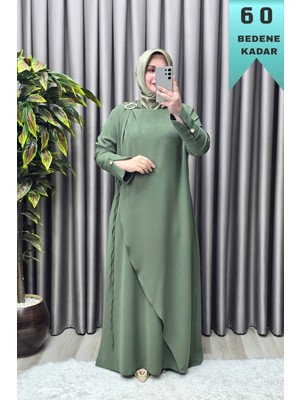 Elmas Tesettür Kadın Giyim Büyük Beden Tokalı Yandan Bağcıklı Battal Krep Kumaş Elbise