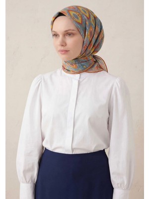Silk Home Pamuk Karışımlı Soft Eşarp Baklava Desen Buz Mavi 90X90