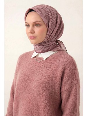 Pamuk Karışımlı Eşarp Pudra Vizon Zebra Desen Soft Dokulu Kaymaz 90X90