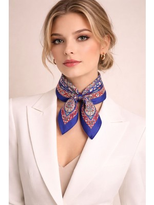 Mavi Masal Etnik Desenli Mavi Kadın Fular