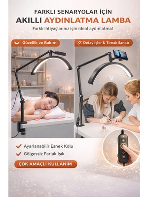 vooka Masa Üstü Yarım Ay LED Lamba – Profesyonel Moon Light, Kirpik, Protez Tırnak ve Makyaj Için Ayarlanabilir Işık