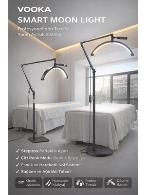 Vooka Yarım Ay LED Lamba Moon Light – Kirpik, Protez Tırnak, Makyaj Için Profesyonel Işık, Ayarlanabilir Parlaklık & Çift Renk