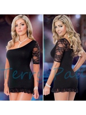 TP101168 Asimetrik Dantel Elbise