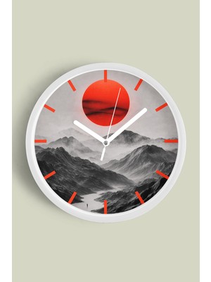 JHAAR Soyut - Bohem - Doğa - Deniz Manzaralı Modern Duvar Saati - 25CM - Önü Camlı Beyaz Kasa