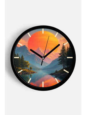 JHAAR Soyut - Bohem - Doğa - Deniz Manzaralı Modern Duvar Saati - 25CM - Önü Camlı Siyah Kasa