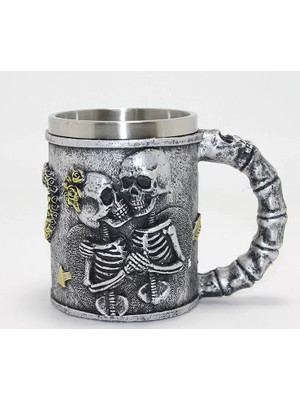 Sonsuz Aşk Iskelet Tasarımlı 3D Kabartmalı Çelik Kupa Bardak ALK4370