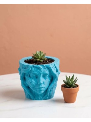 Uravas Store Dekoratif 3D Kadın Yüzü Ağaç Tasarımlı Saksı Vazo Ev Dekoru