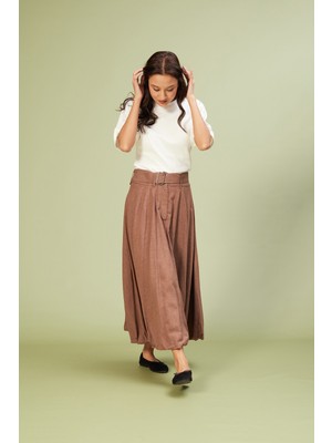 Nisan Triko Kemer Detaylı Midi Balon Etek