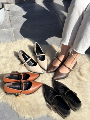 Kendim Fashion Galye Kahverengi Cilt Topuklu Ayakkabı