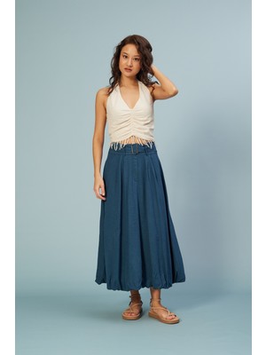 Nisan Triko Kemer Detaylı Midi Balon Etek