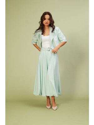 Nisan Triko Kemer Detaylı Midi Balon Etek