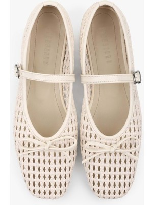 Shoeberry Kadın Alira Ekru Cilt Fiyonklu Örgü Babet