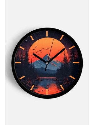 JHAAR Soyut - Bohem - Doğa - Deniz Manzaralı Modern Duvar Saati - 25CM - Önü Camlı Siyah Kasa