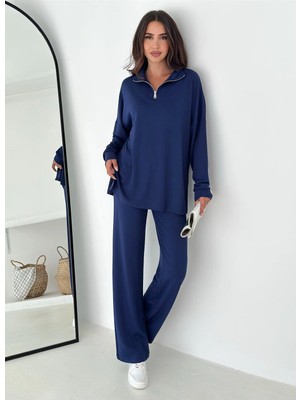 Win Moda Dik Yaka Fermuarlı Kadın Alt Üst Takım / Alt Baggy Pantolon Cepli