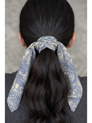 Mavi Masal Tropikal Baskılı Mavi Kadın Fular Bandana